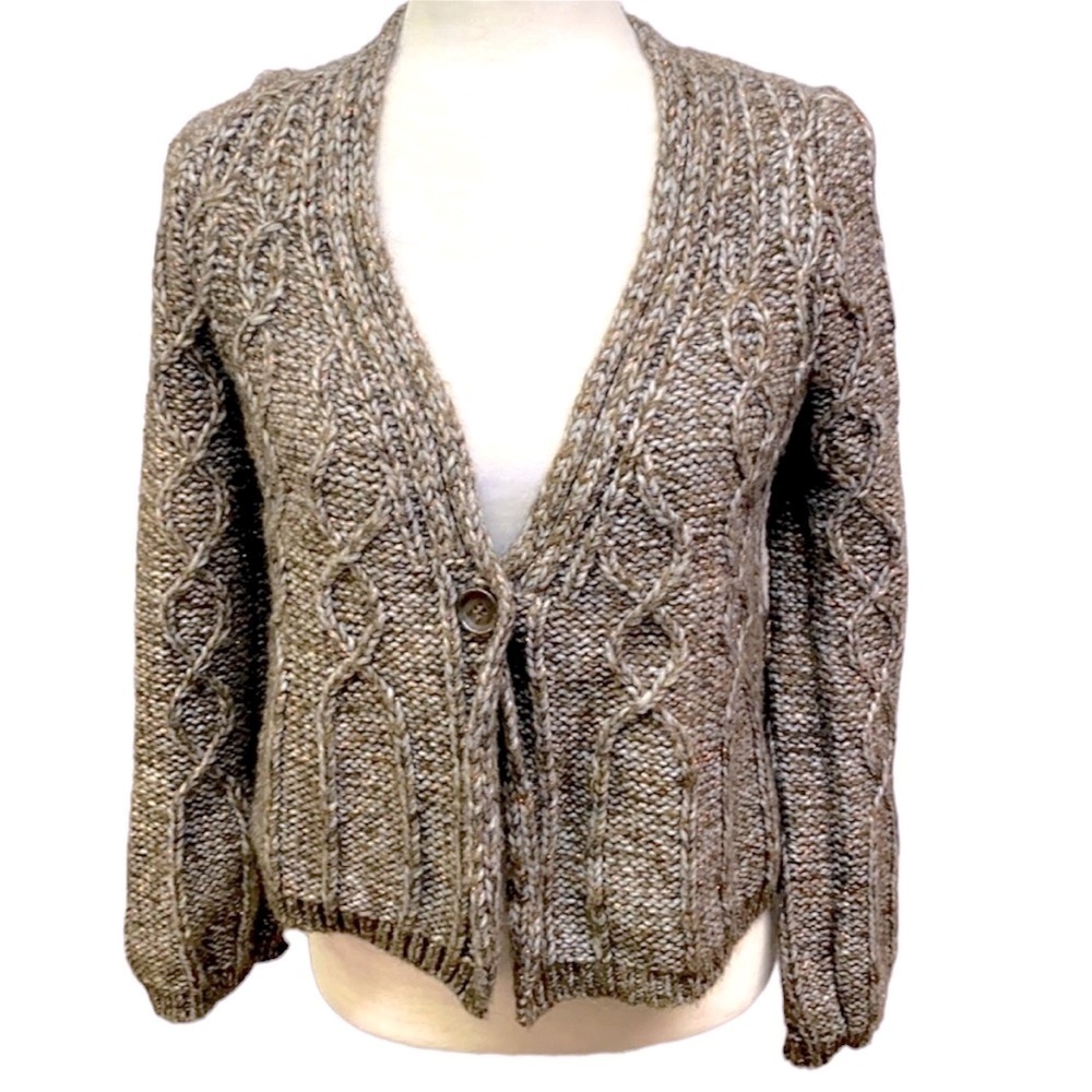 Loft Metallic Brown & Gray Cable Knit Sweater